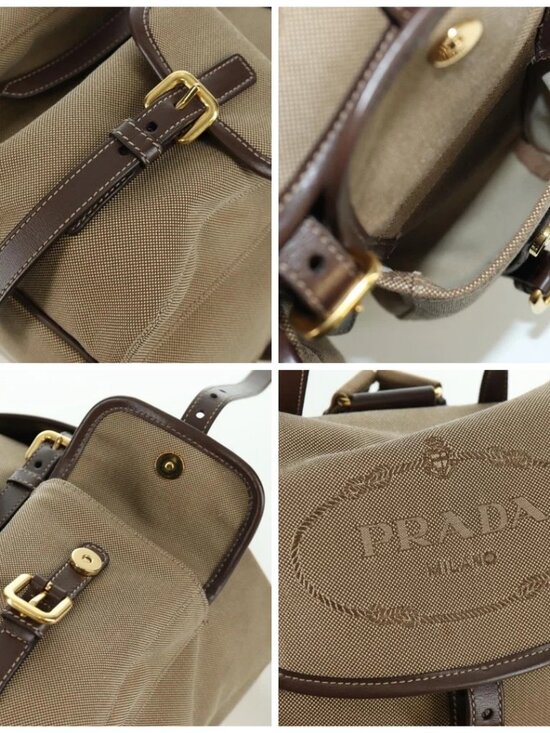 PRADA Backpack Canvas Beige Gold Auth 168350V main image 5